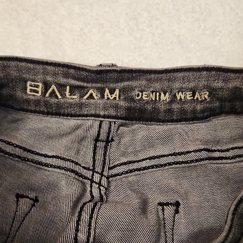 BALAM Women's Grey Skinny Jeans Stretch‎ Denim Distressed Zip Button